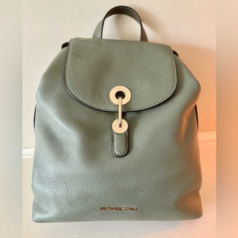 Michael Kors Olive Green Raven Pebble Leather Backpack